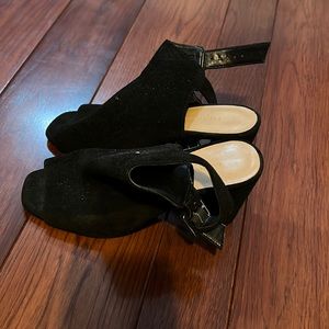Open toed black high heels